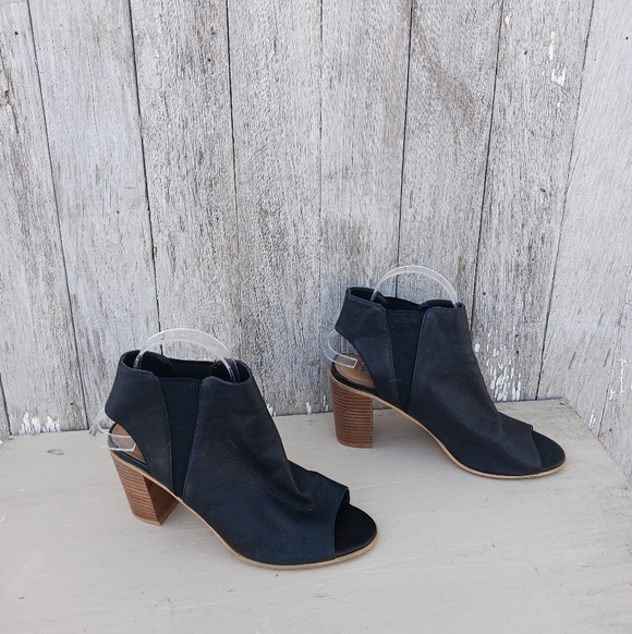 Steve Madden Womens 7.5M Nobel Block Heels Black Leather Open Toe Ankle Boot - Picture 4 of 10